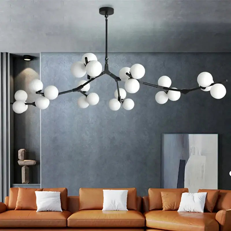 Modern black glass balls led chandelier living room pendant light