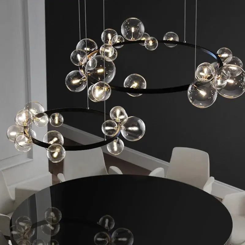 Modern black glass bubble chandelier dining room led pendant light