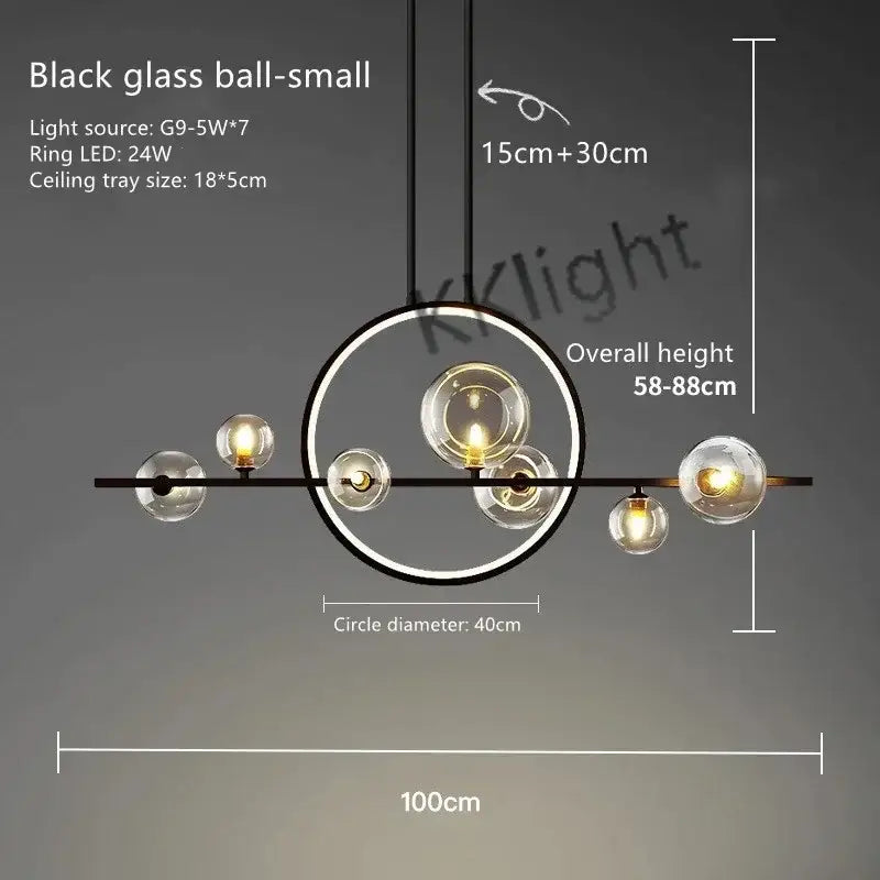 Modern black glass bubble chandelier dining room led pendant light