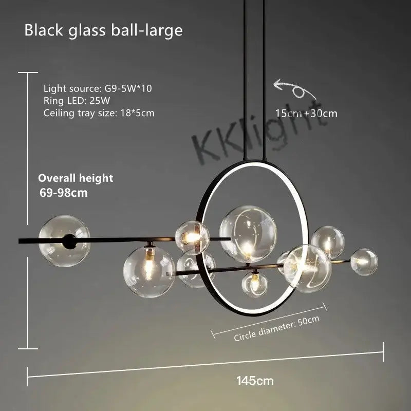 Modern black glass bubble chandelier dining room led pendant light