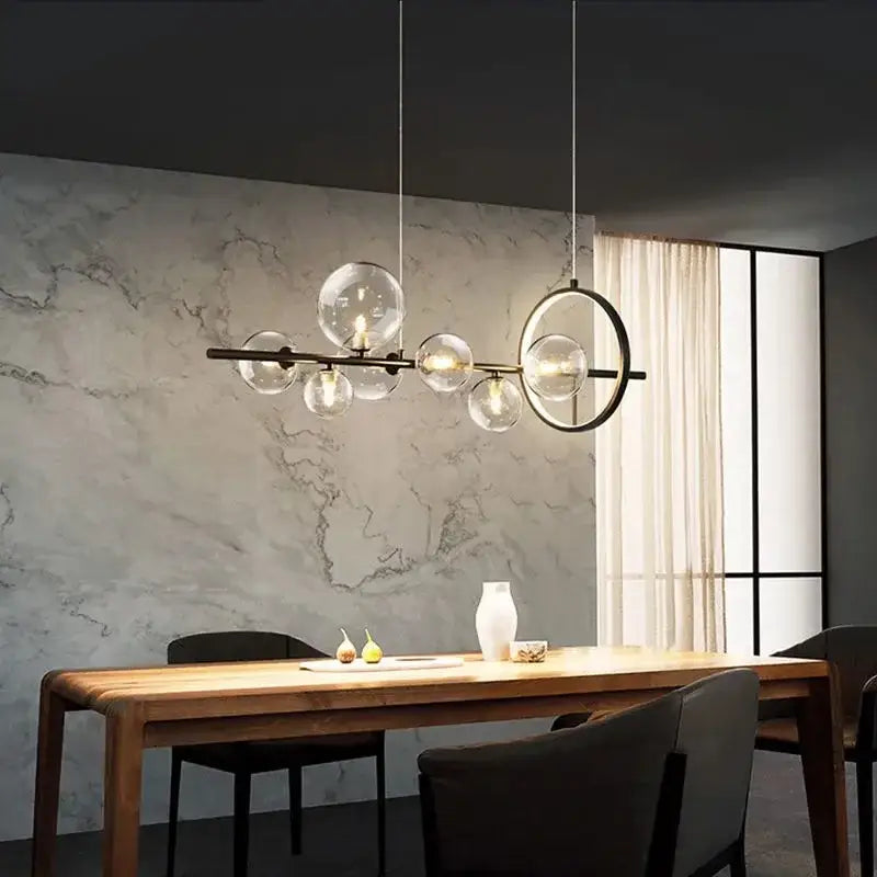 Modern black glass bubble chandelier dining room light with ring