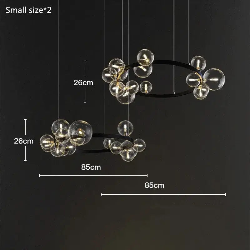 Modern black glass bubble chandelier dining room light with ring