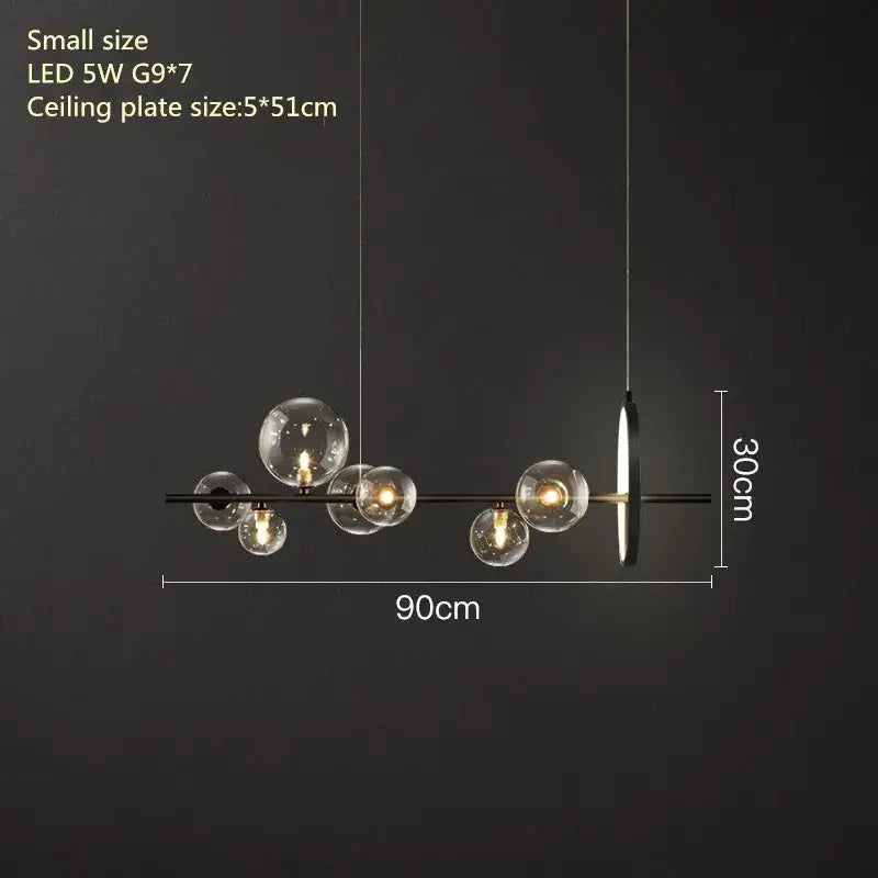 Modern black glass bubble chandelier dining room light with ring