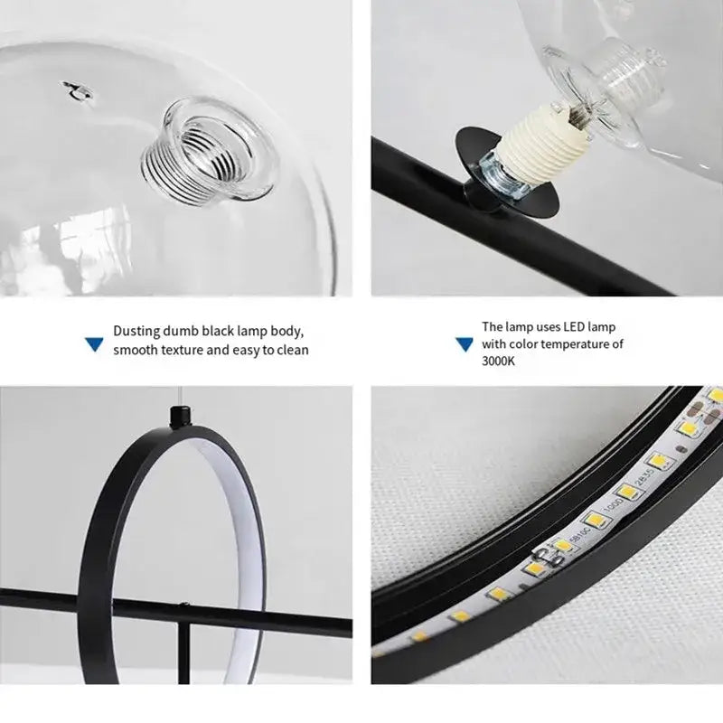 Modern black glass bubble chandelier dining room light with ring