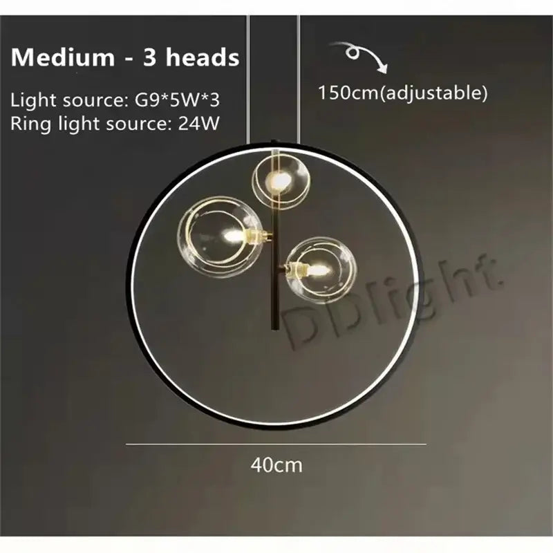 Modern black glass bubble led chandelier dining room pendant light