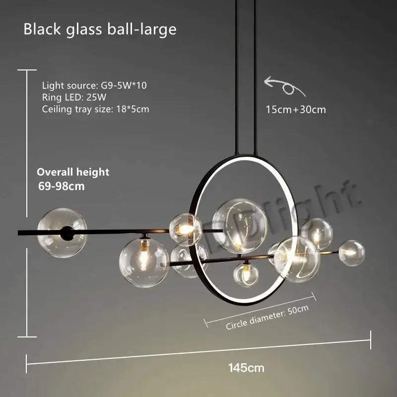 Modern black glass bubble led chandelier dining room pendant light
