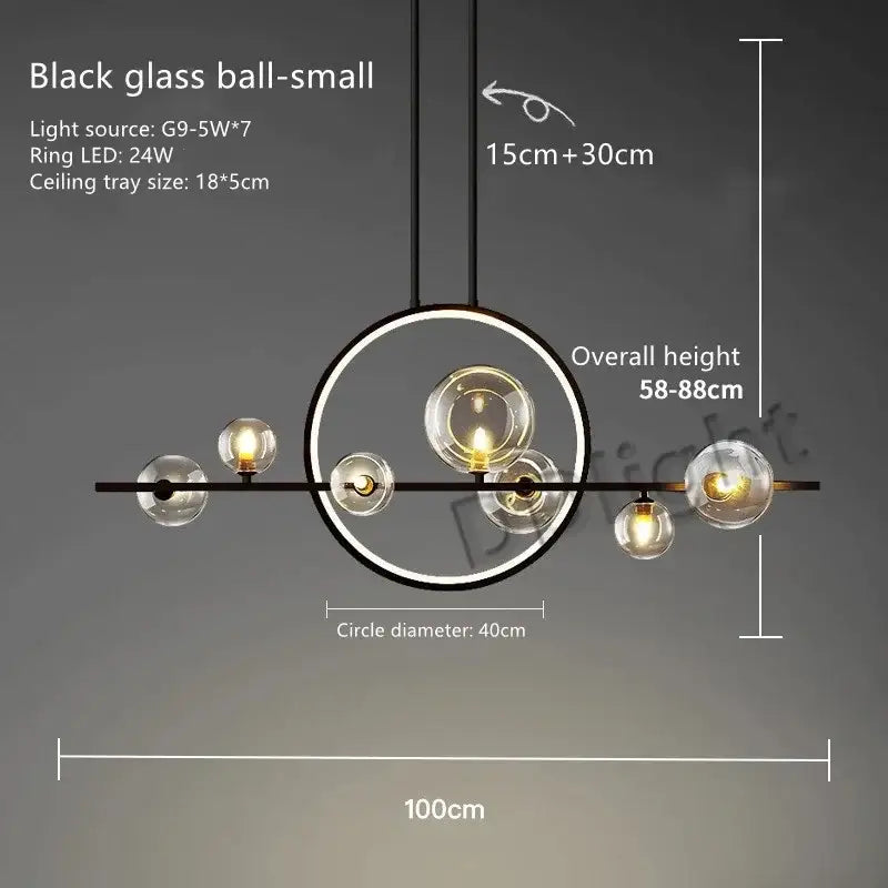 Modern black glass bubble led chandelier dining room pendant light