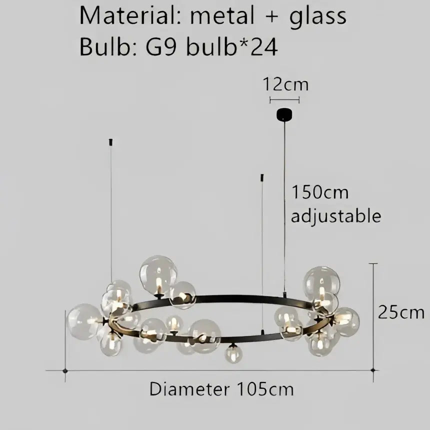 Modern black glass globe pendant light fixture dining room