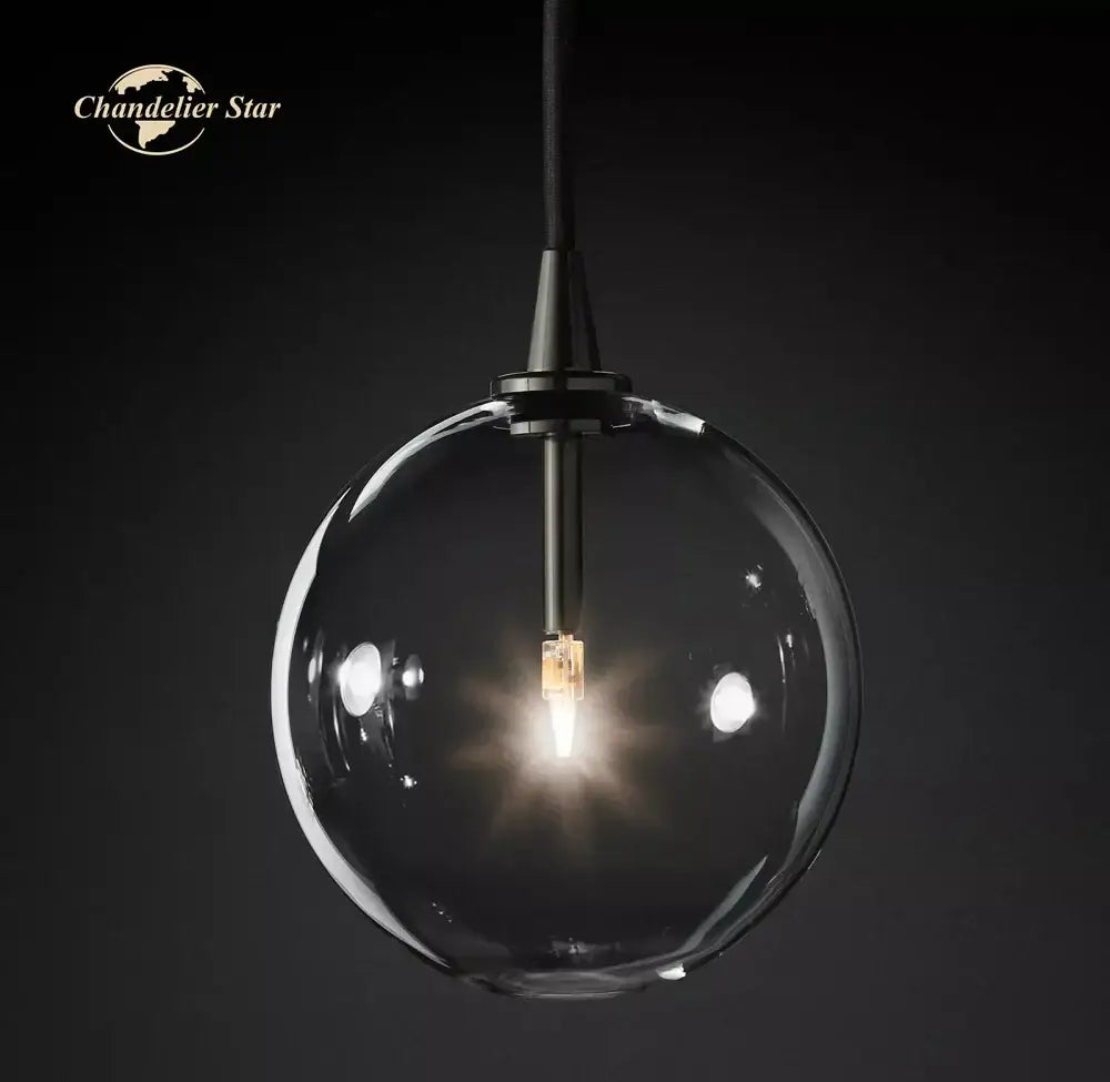 Modern black glass globe pendant light for dining room