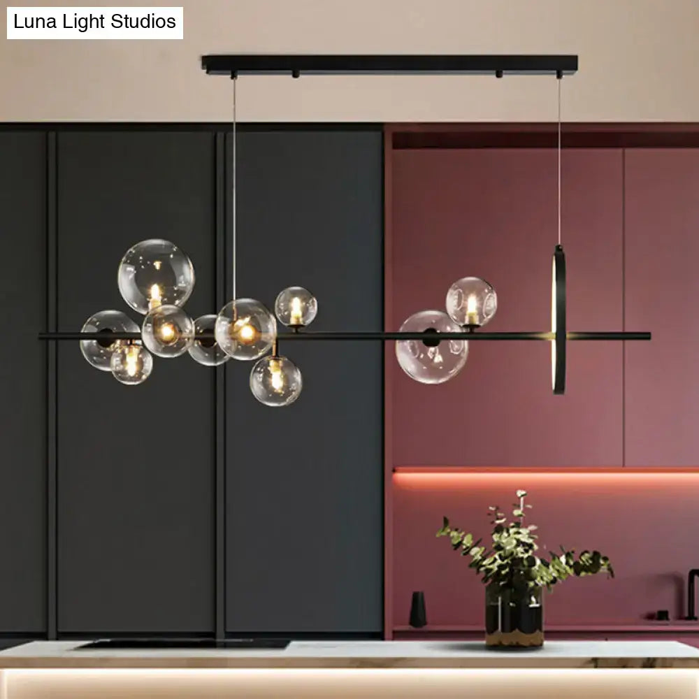 Modern black glass globe pendant light for dining table