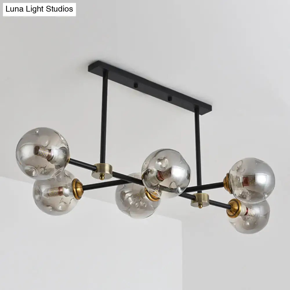 Modern black glass island pendant light with brass dining room 6 light