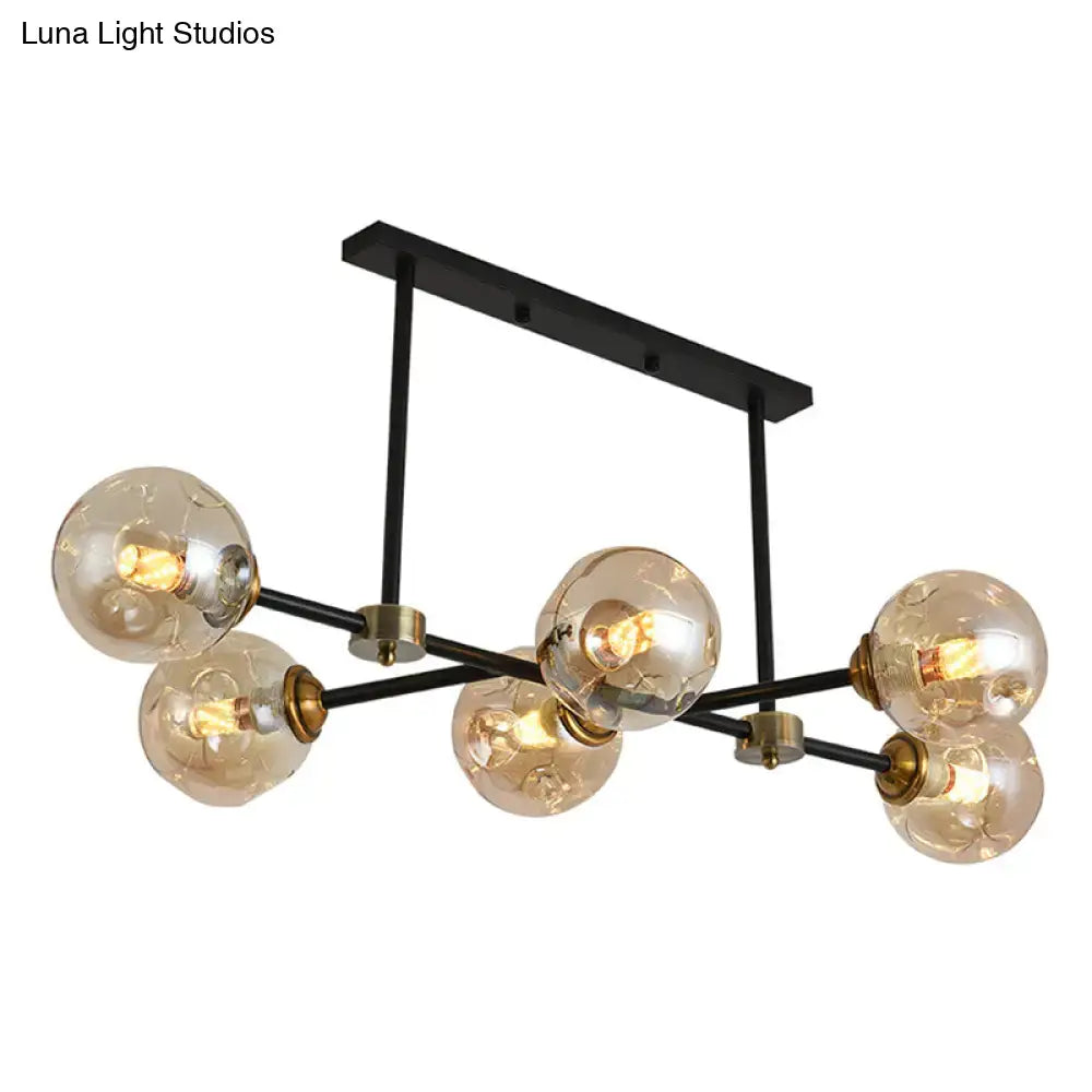 Modern black glass island pendant light with brass dining room 6 light