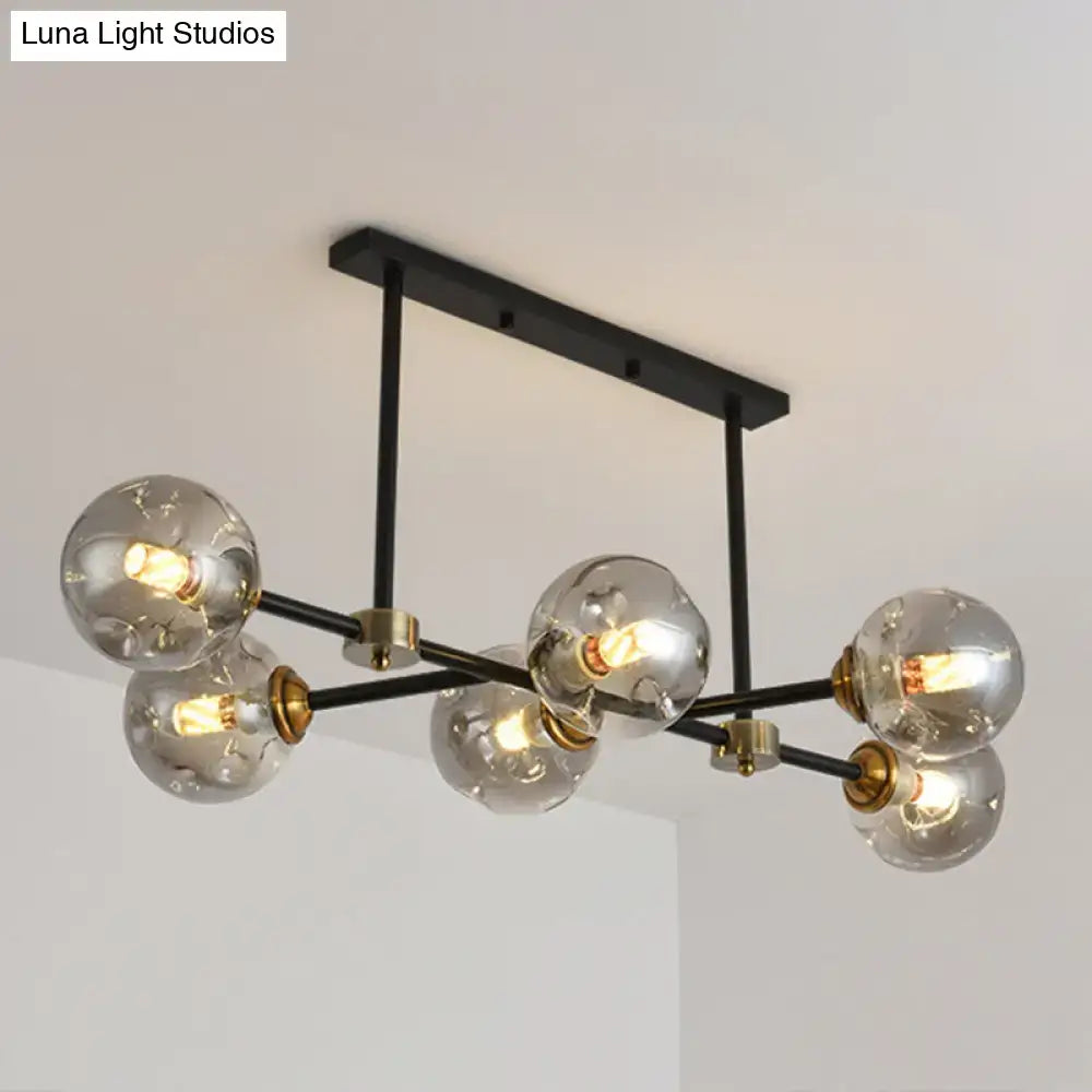 Modern black glass island pendant light with brass dining room 6 light