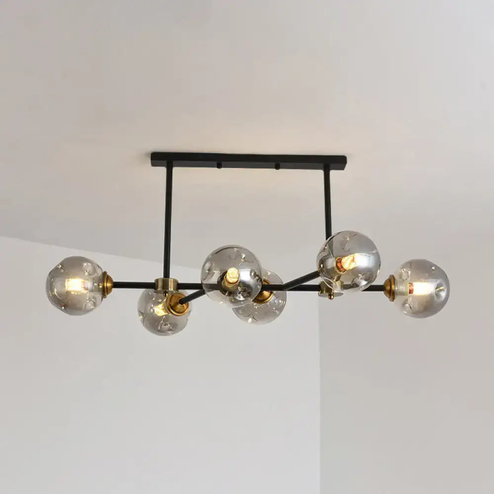 Modern black glass island pendant light with brass dining room 6 light