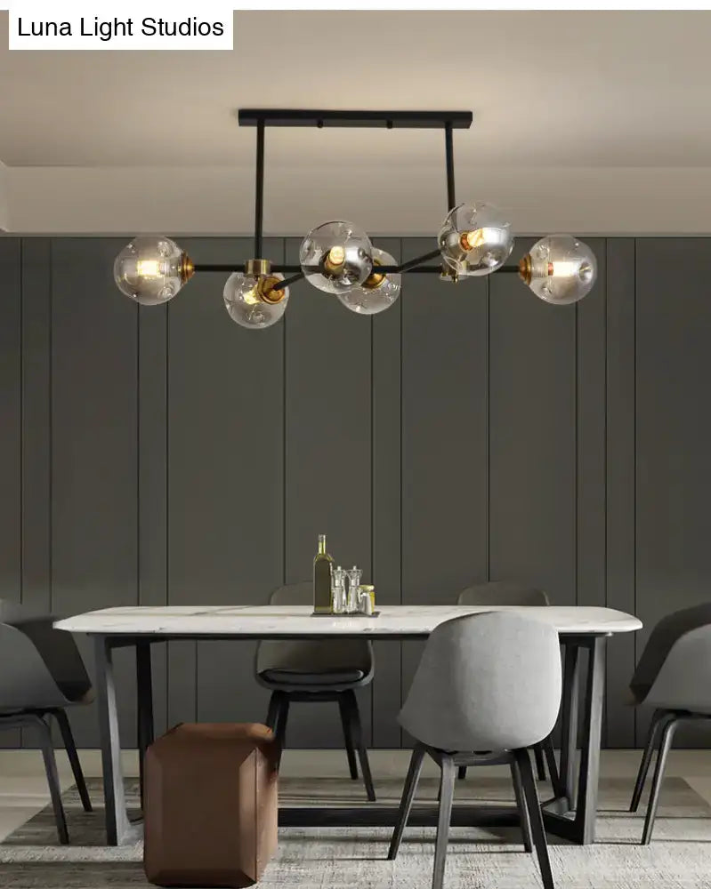Modern black glass island pendant light with brass dining room 6 light