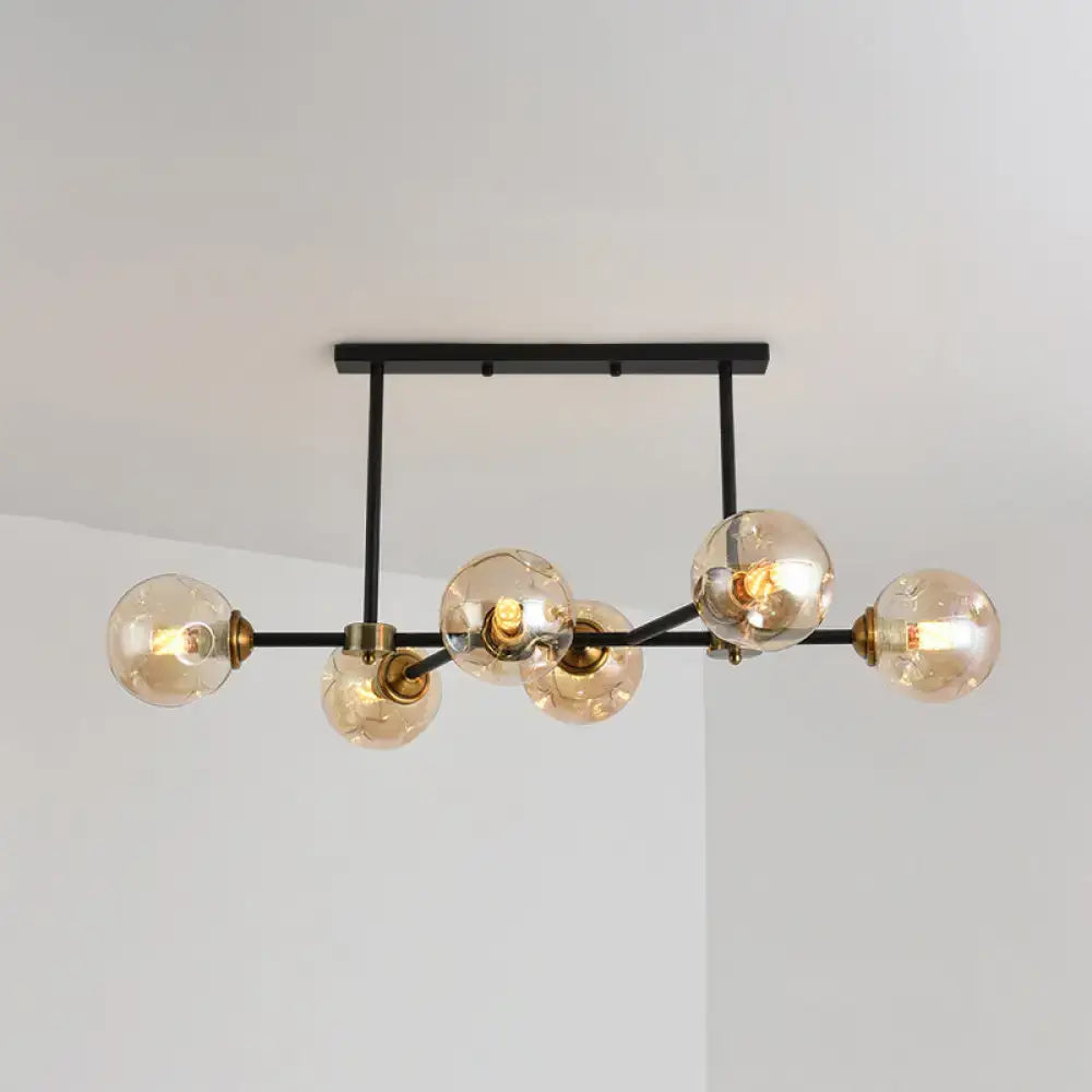 Modern black glass island pendant light with brass dining room 6 light