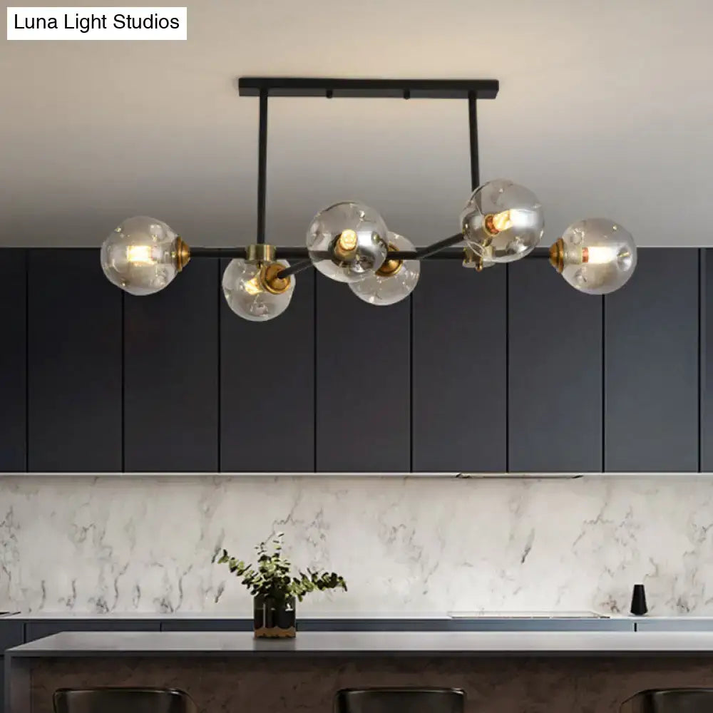Modern black glass island pendant light with brass dining room 6 light