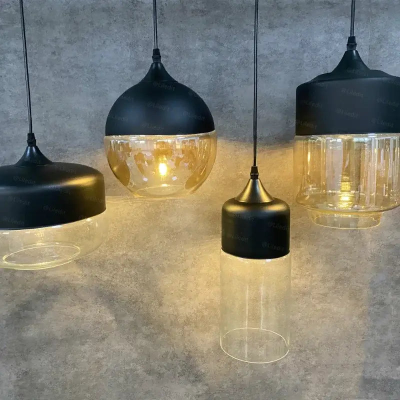 Modern black glass pendant light set dining room smoked shades