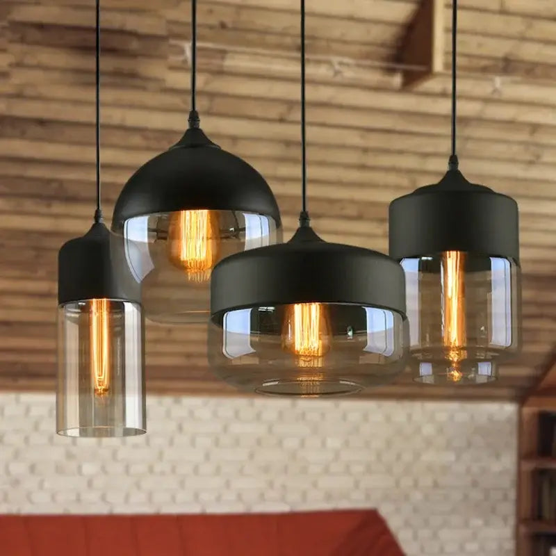 Modern black glass pendant light set dining room smoked shades