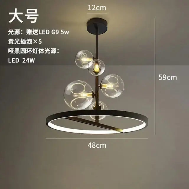 Modern black glass ring pendant light – dining room chandelier