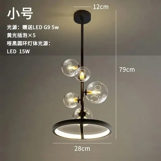 Modern black glass ring pendant light – dining room chandelier