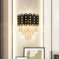 Modern black & gold 3-tiered wall-mounted light living room crystal