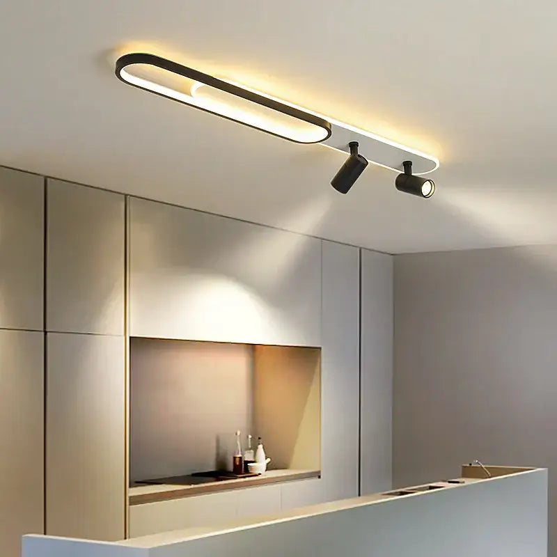 Modern black & gold acrylic led chandelier with spotlights living room