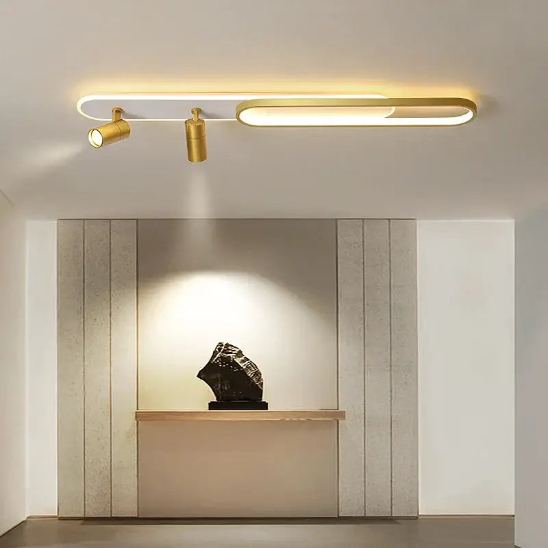 Modern black & gold acrylic led chandelier with spotlights living room