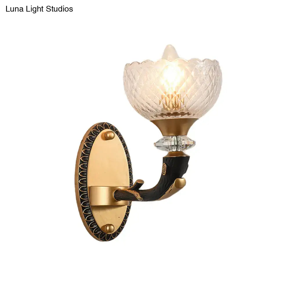 Modern black & gold branch sconce bedroom clear prismatic glass shade
