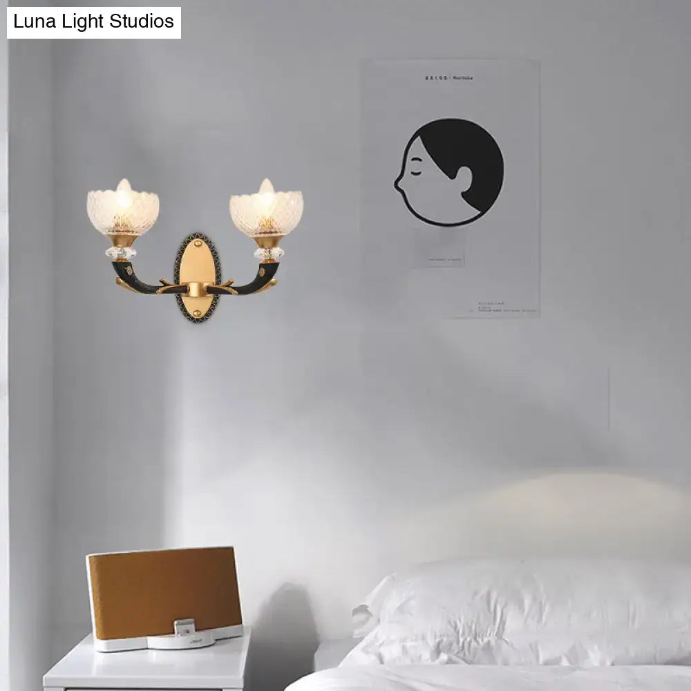 Modern black & gold branch sconce bedroom clear prismatic glass shade