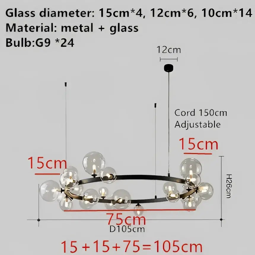 Modern black & gold branching bubbles chandelier dining room light