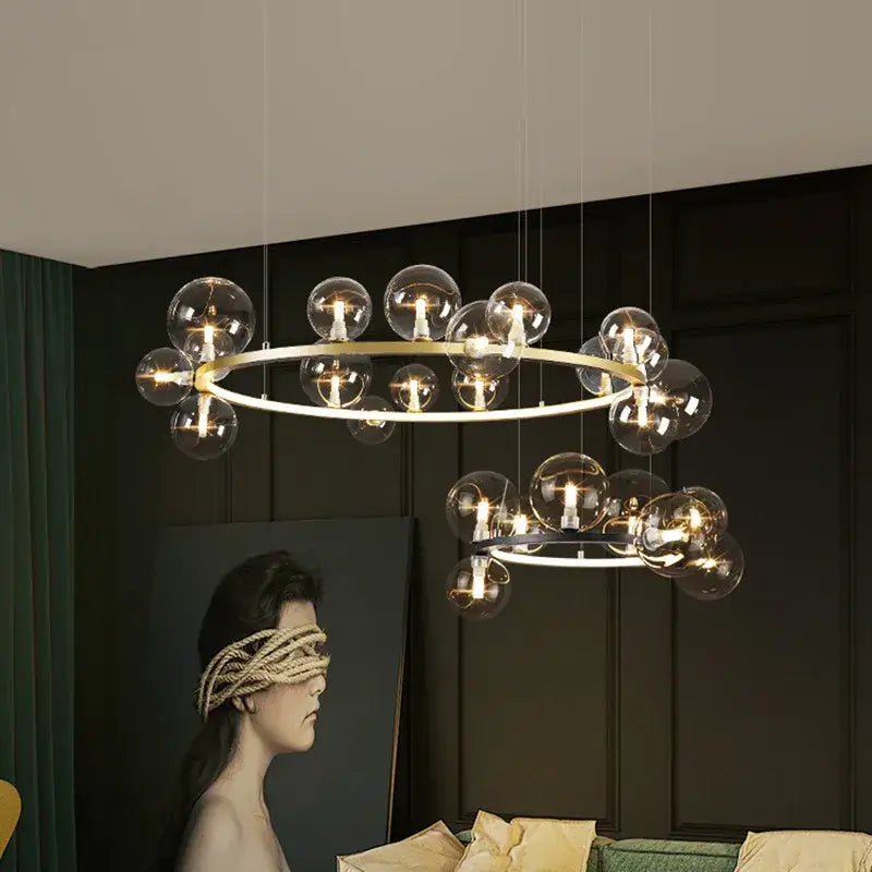 Modern black & gold branching bubbles chandelier dining room light