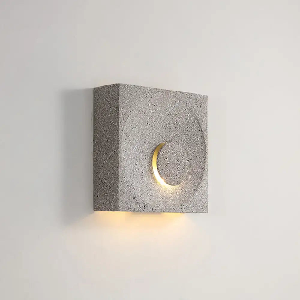 Modern black & gold cement square wall light bedroom moon sconce