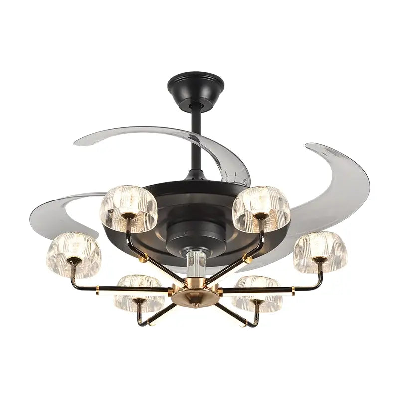 Modern black & gold chandelier ceiling fan with remote bedroom light