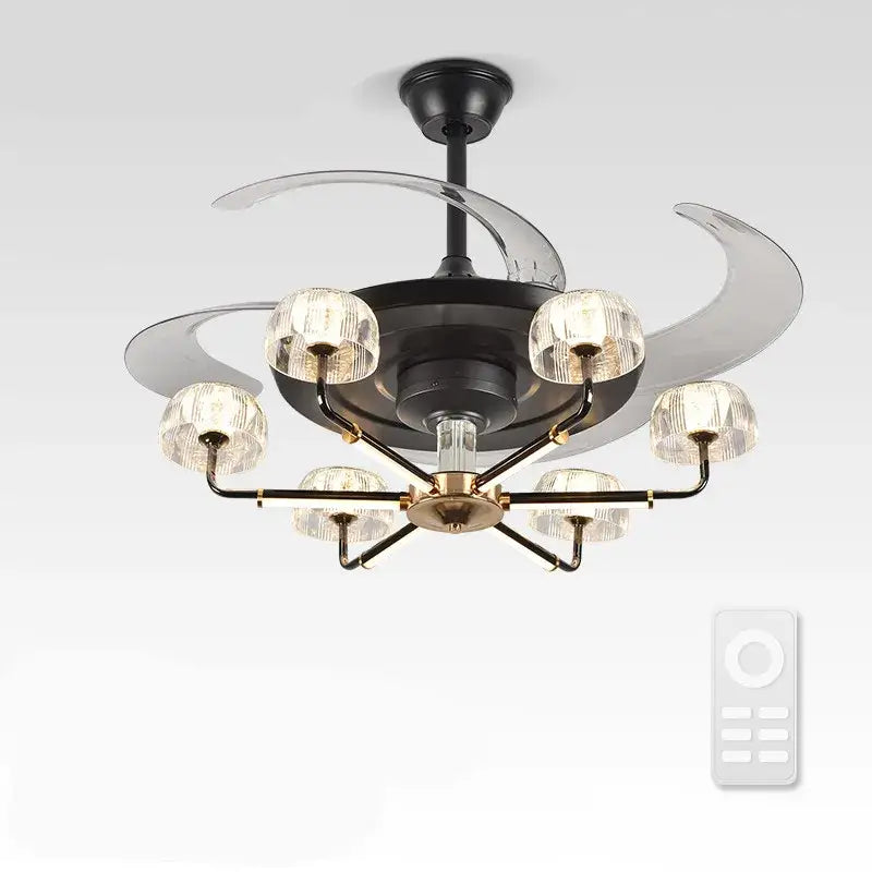 Modern black & gold chandelier ceiling fan with remote bedroom light