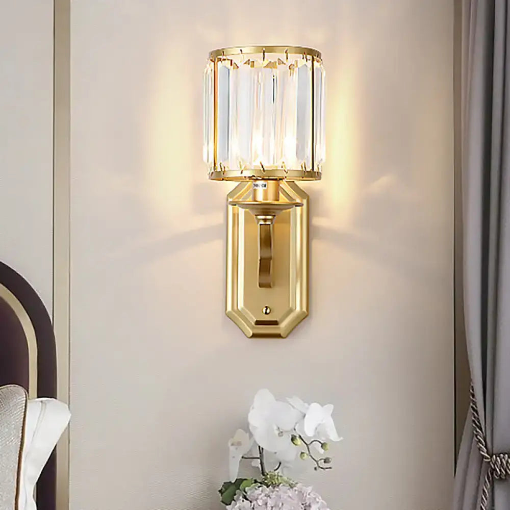 Modern black & gold clear crystal wall sconce for bedroom