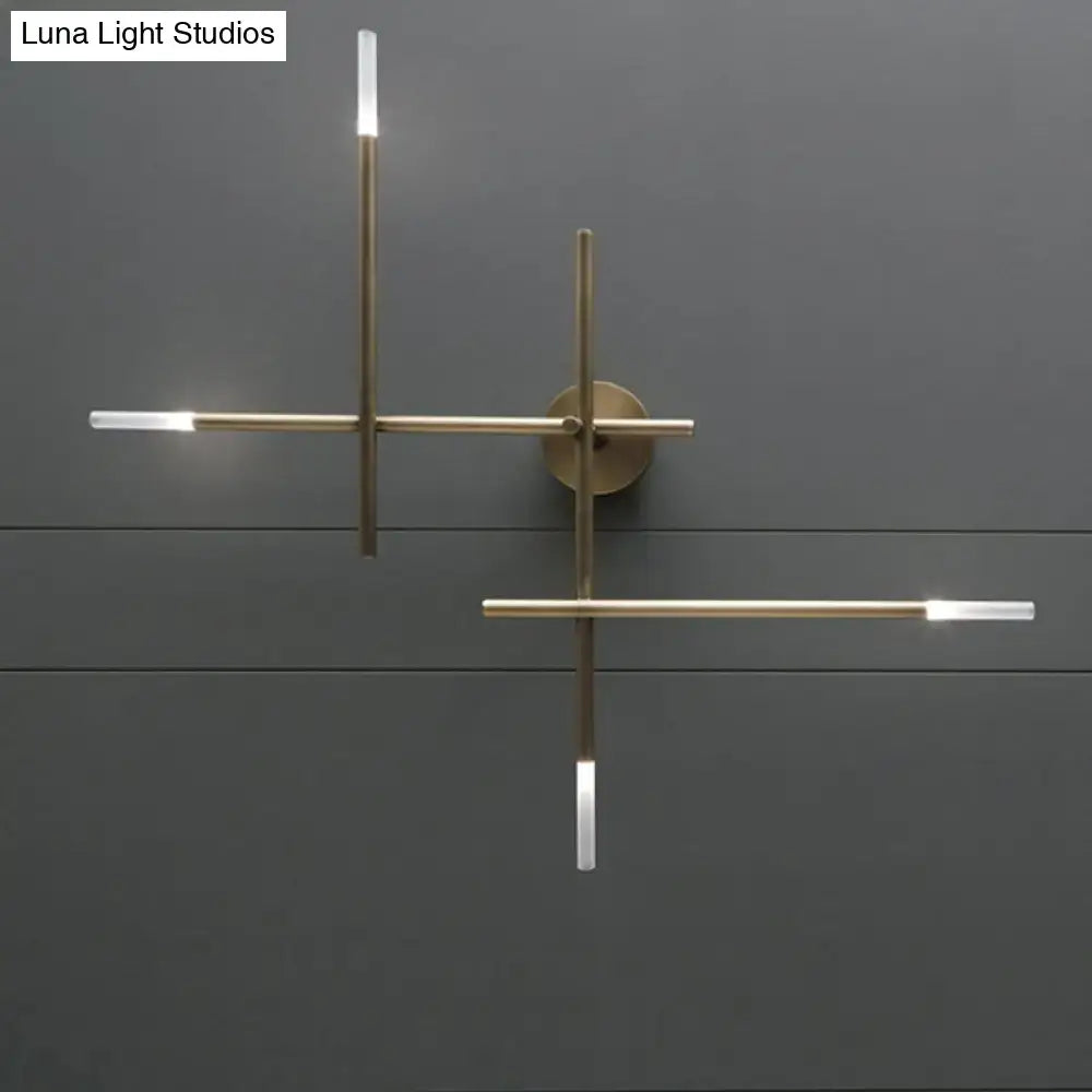 Modern black & gold crossed lines led wall light bedroom fixture