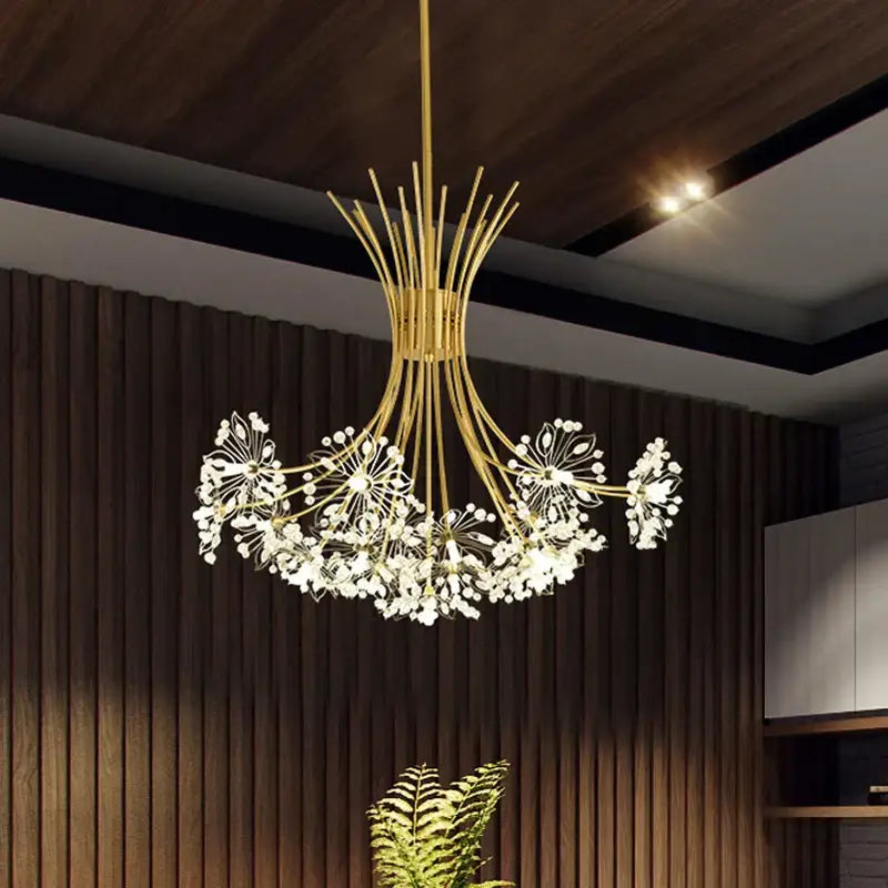 Modern black & gold crystal bouquet pendant light dining room