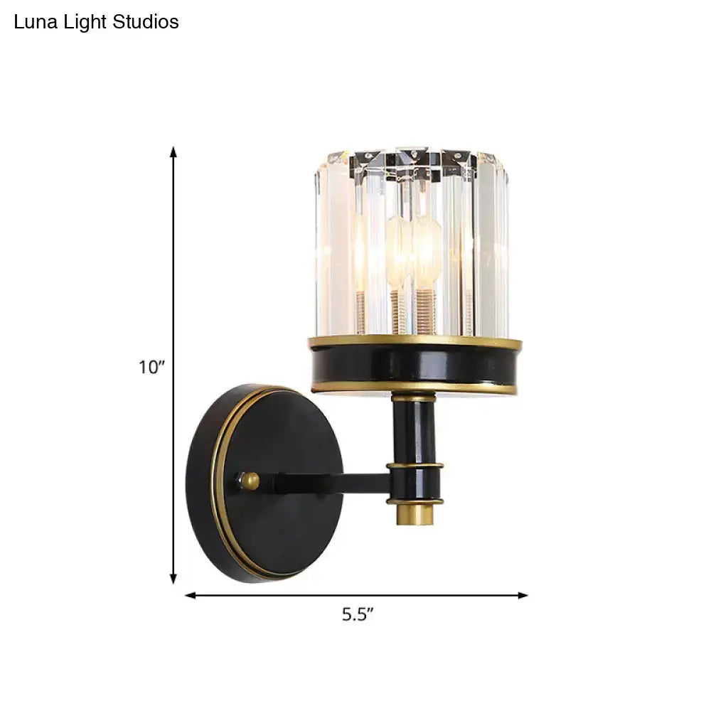 Modern black & gold crystal cylinder wall light hallway sconce