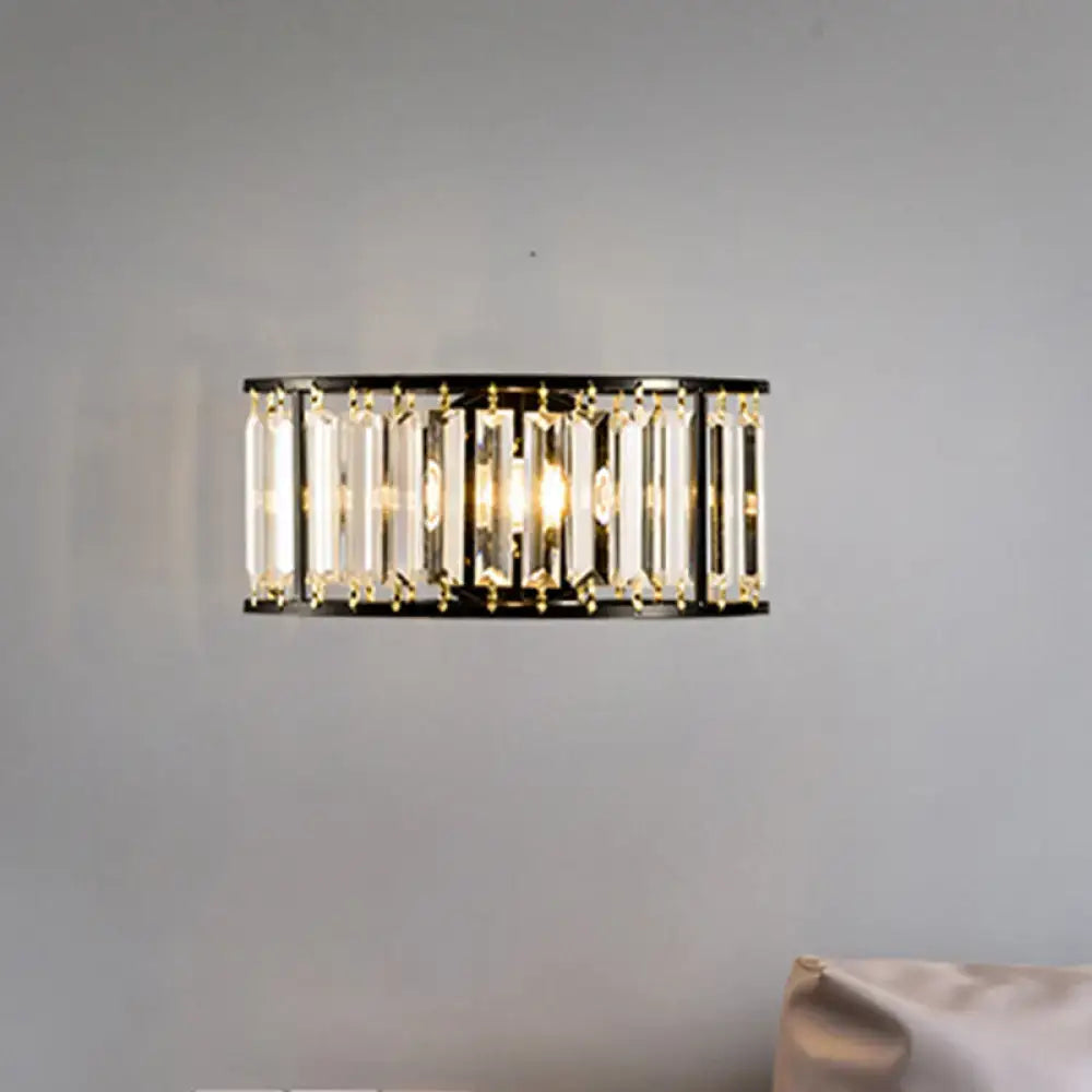 Modern black & gold crystal half cylinder wall sconce bedroom light
