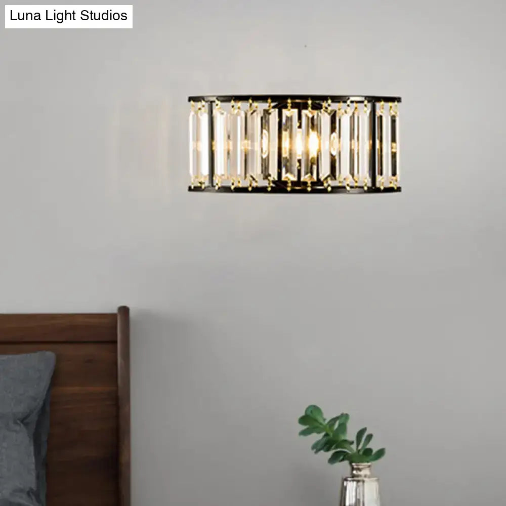Modern black & gold crystal half cylinder wall sconce bedroom light