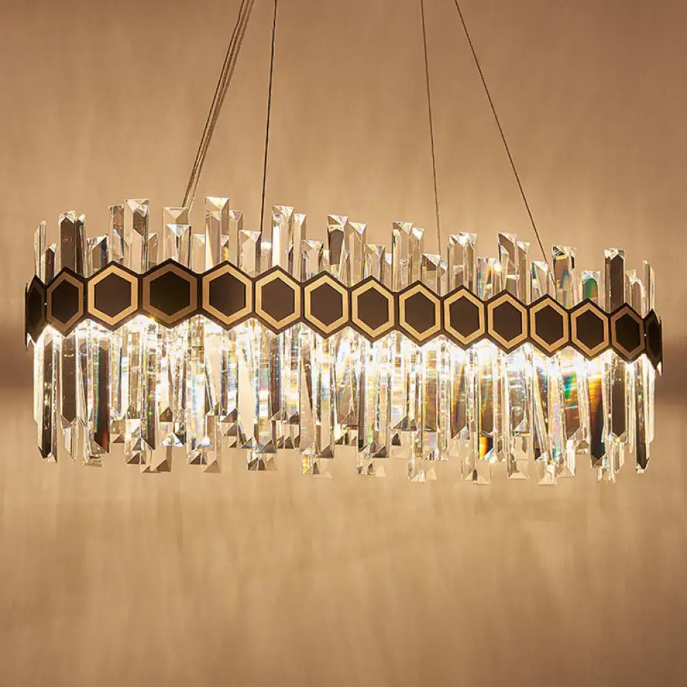 Modern black & gold crystal oval chandelier dining room ceiling light