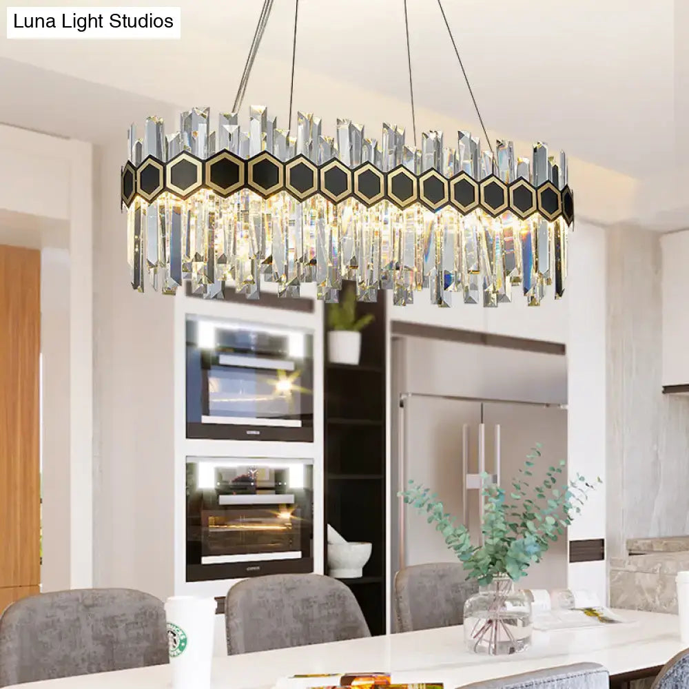Modern black & gold crystal oval chandelier dining room ceiling light