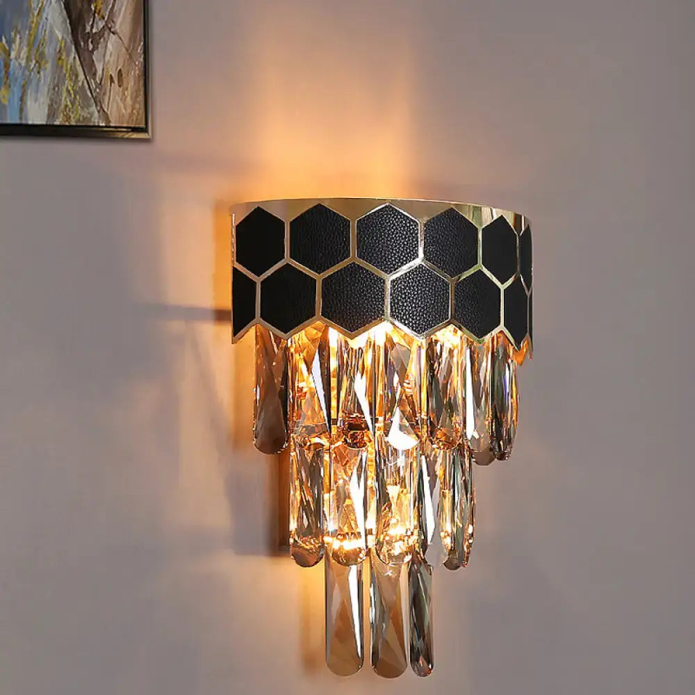 Modern black & gold crystal prism light fixture living room sconce