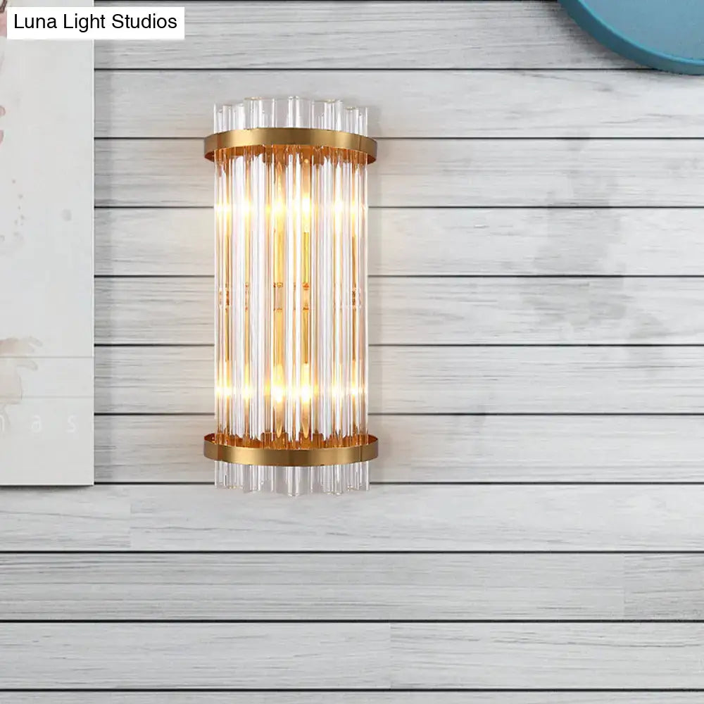 Modern black & gold crystal rod cylinder wall sconce bedroom light