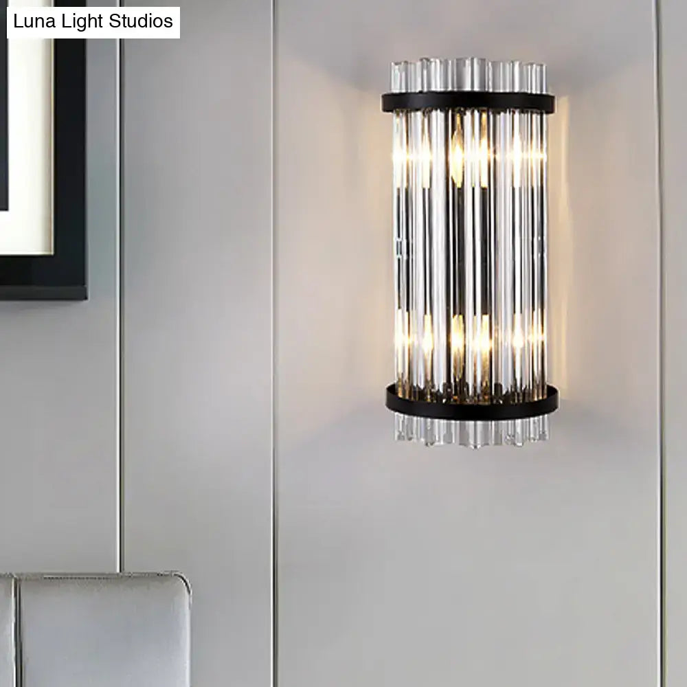 Modern black & gold crystal rod cylinder wall sconce bedroom light