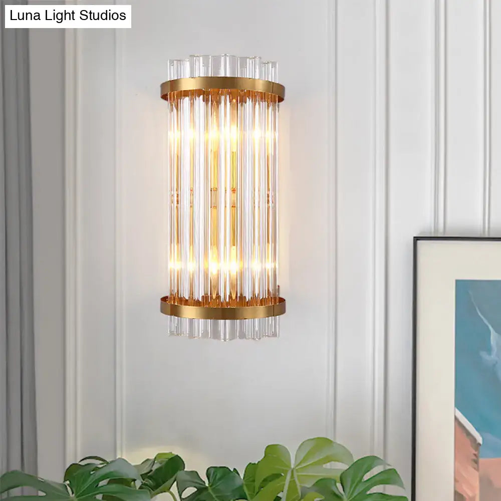 Modern black & gold crystal rod cylinder wall sconce bedroom light