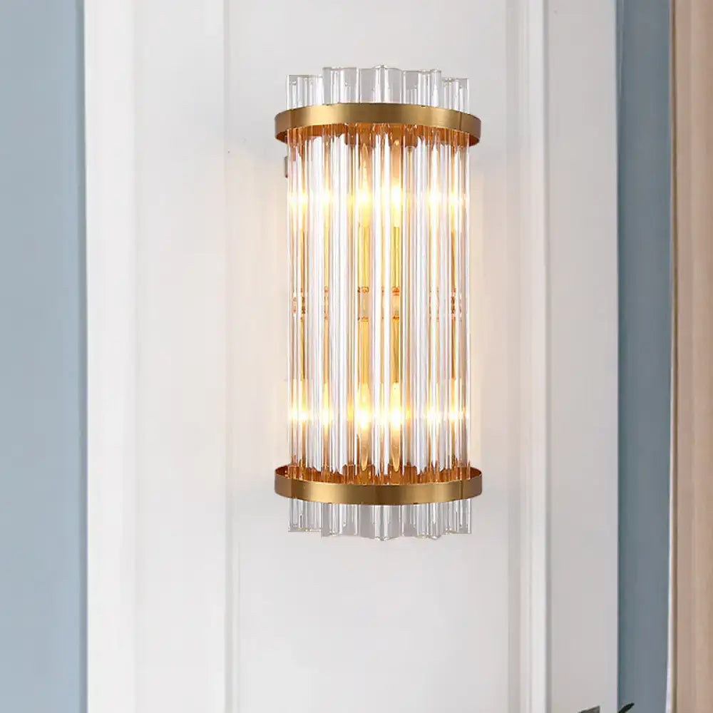 Modern black & gold crystal rod cylinder wall sconce bedroom light