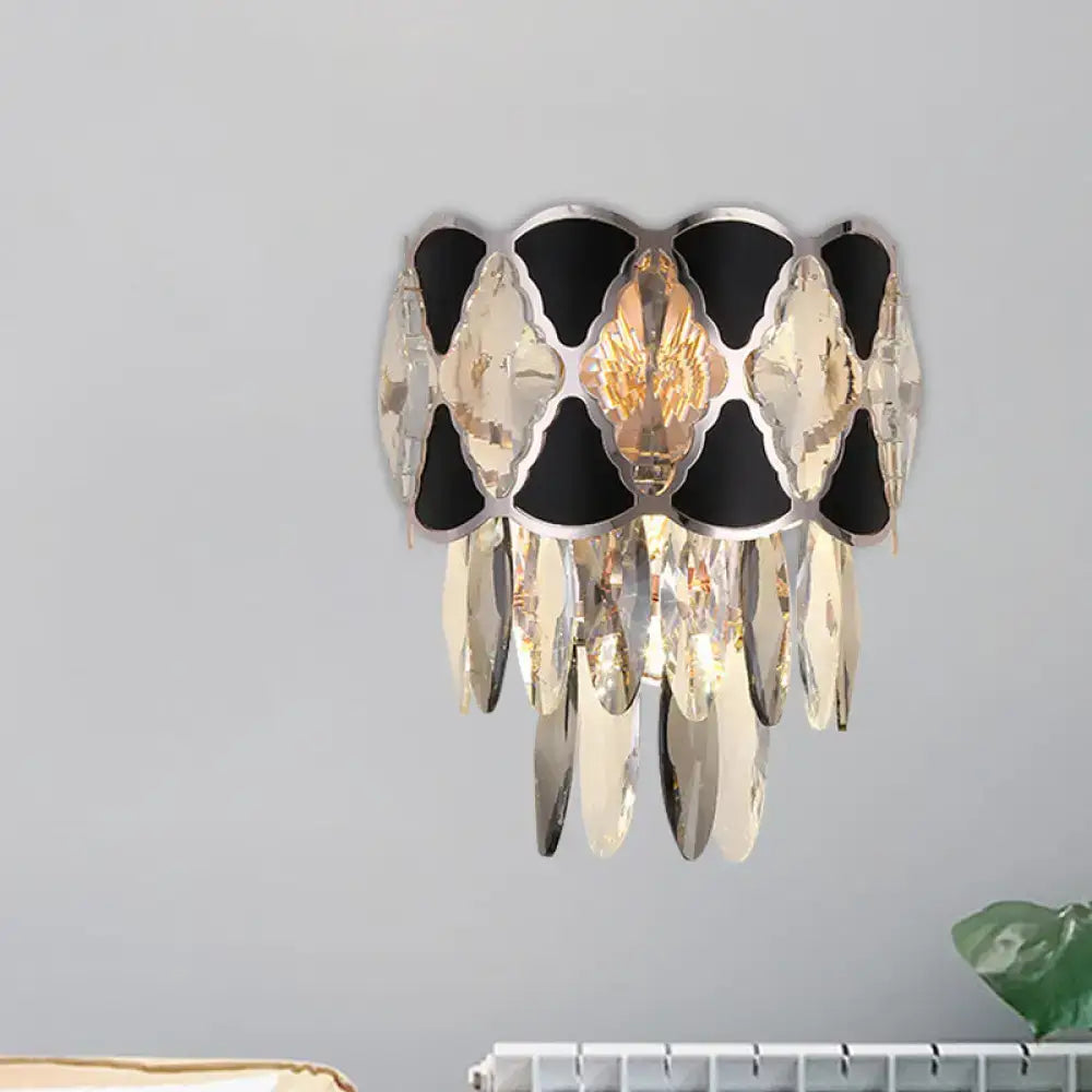 Modern black & gold crystal wall lamp fixture living room sconce