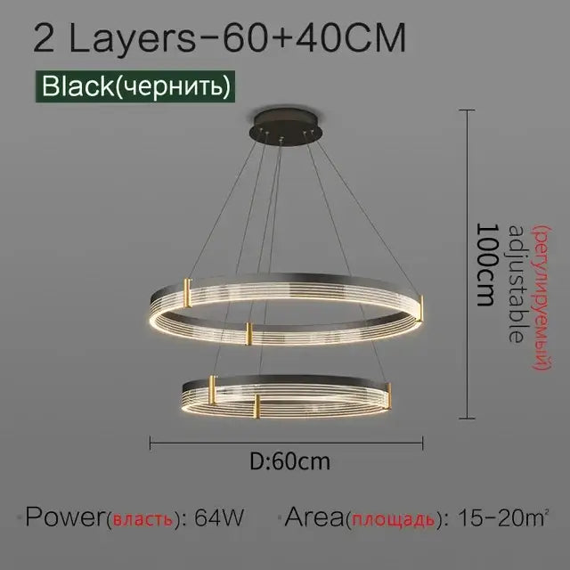 Modern black & gold decorbites circle chandelier dining room light